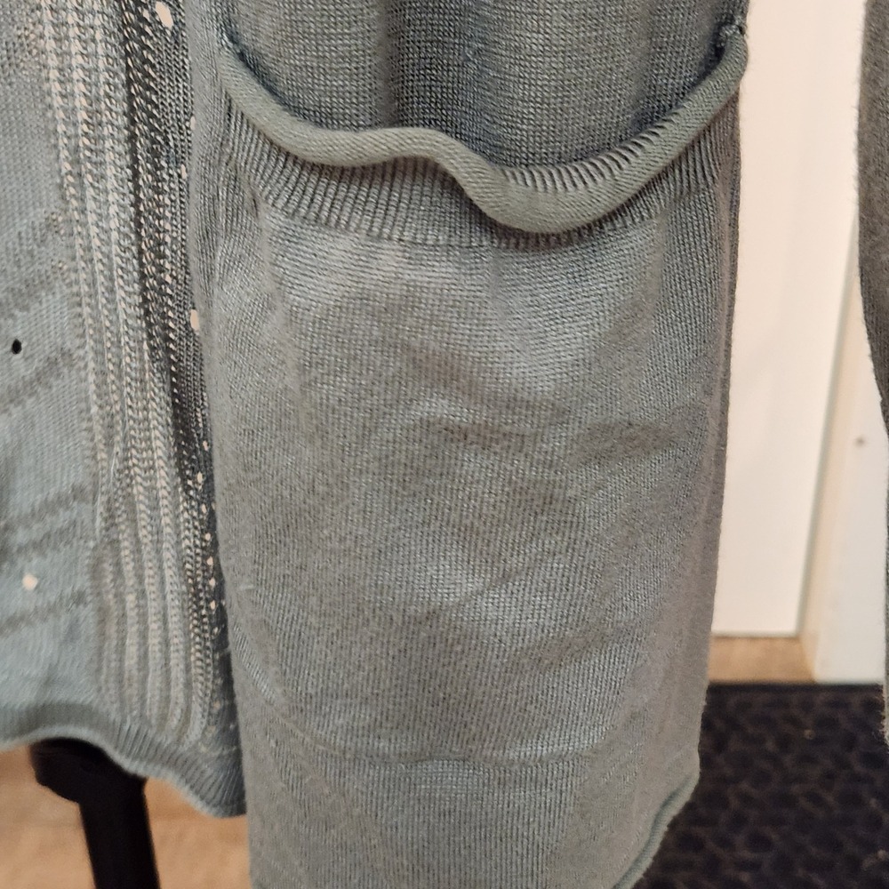 Lety & Me Sage Green Hooded Open Front Pointelle Knit Cardigan Sweater Small - Picture 3 of 7